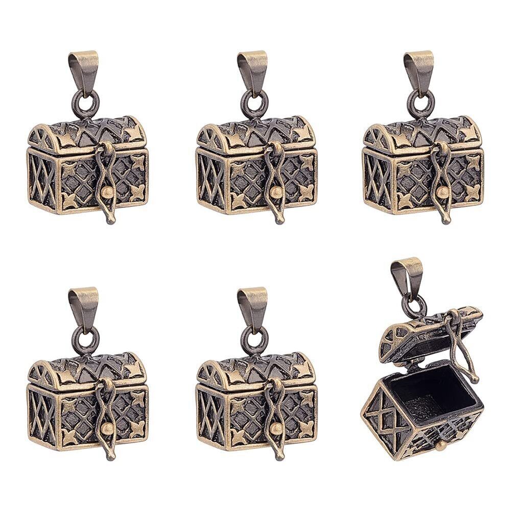 7943 6Pcs Hanging Box Charm 24x16mm Wish Box Charm Rectangle Antique Bronze
